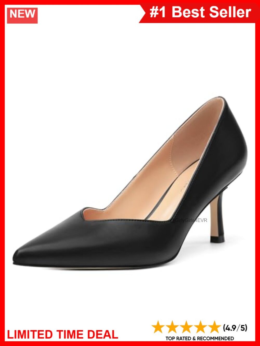 Pointed Toe Kitten Heel Slip On Pumps Faux Leather Office Heels